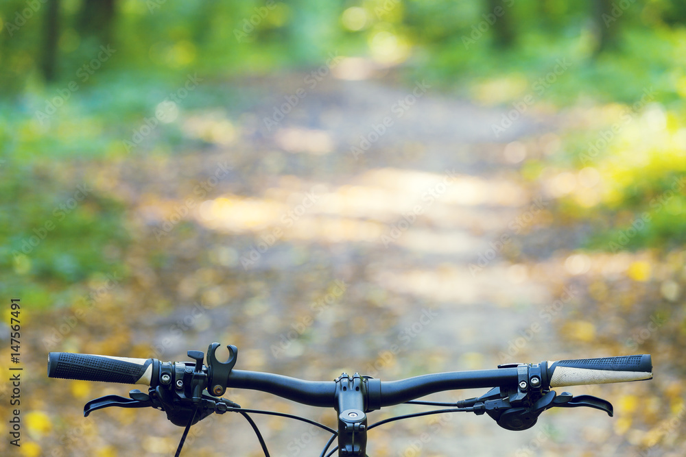 Mountain biking down hill descending fast on bicycle. View from bikers eyes. Mountain biking down hill descending fast on bicycle. View from bikers eyes.