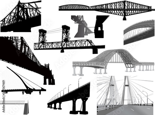 eleven grey and black bridges collection isolated on white