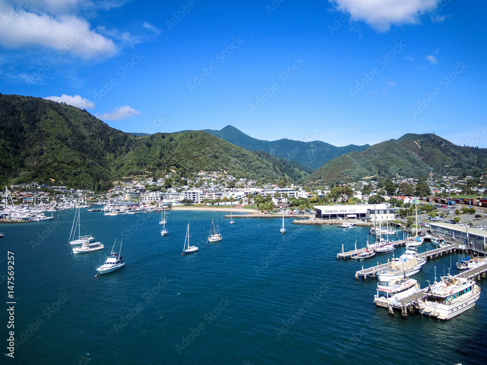 Panoramic view of Picton, New Zealand - Stock Photo