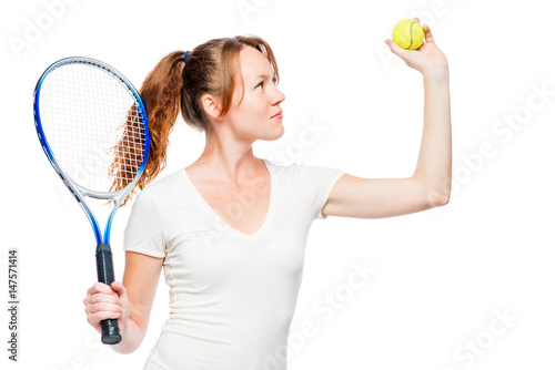 Woman playing tennis on a white background isolated © kosmos111