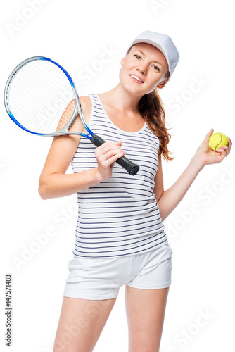 Tennis player posing in studio on white background © kosmos111