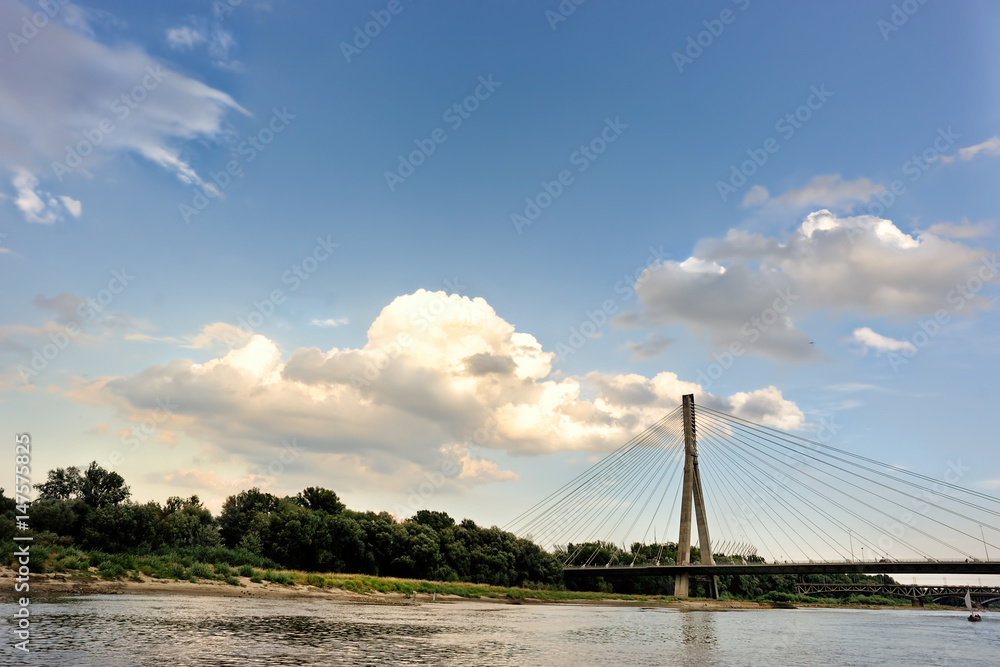 Modern Swietokrzyski bridge in Warsaw over Vistula river, Poland