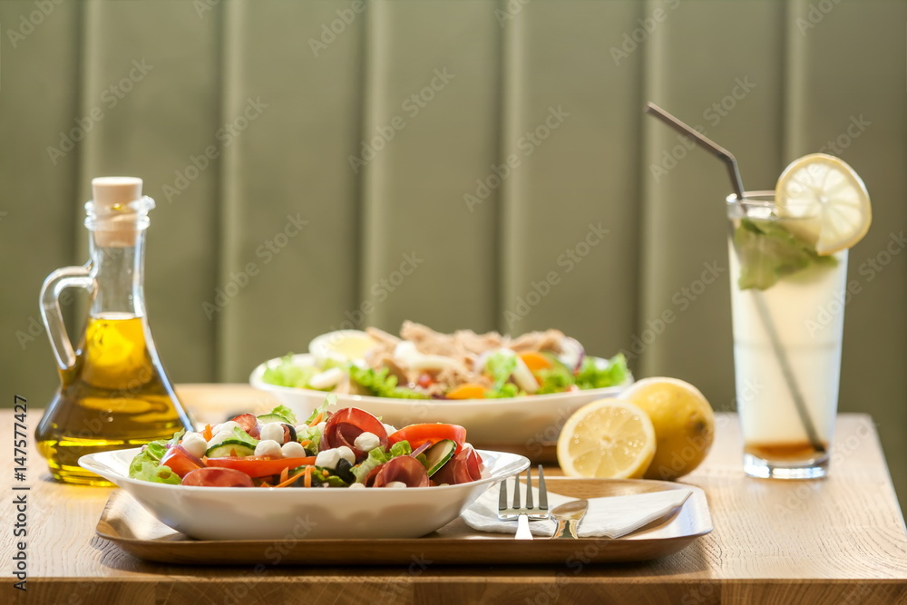 Plates of fresh salad