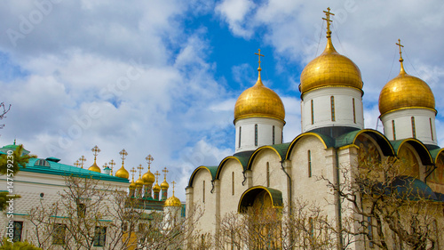 Sunlight on the domes of the buildings in the Kremlin.