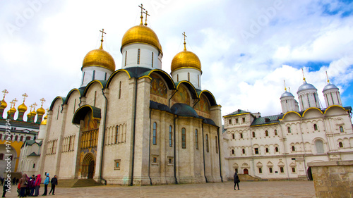 Sunlight on the domes of the buildings in the Kremlin.