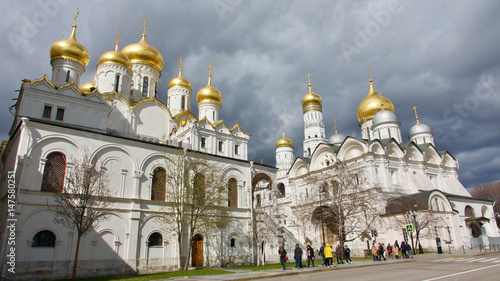Sunlight on the domes of the buildings in the Kremlin.