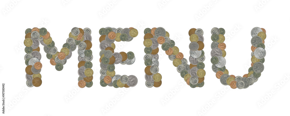 MENU – Coins on white background MENU – Coins on white background