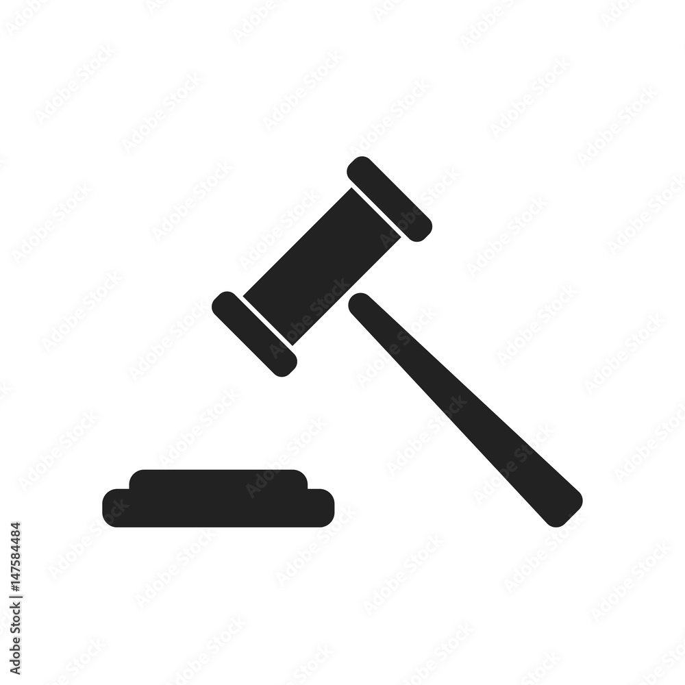 Auction hammer vector icon. Court tribunal flat icon. Auction hammer vector icon. Court tribunal flat icon.