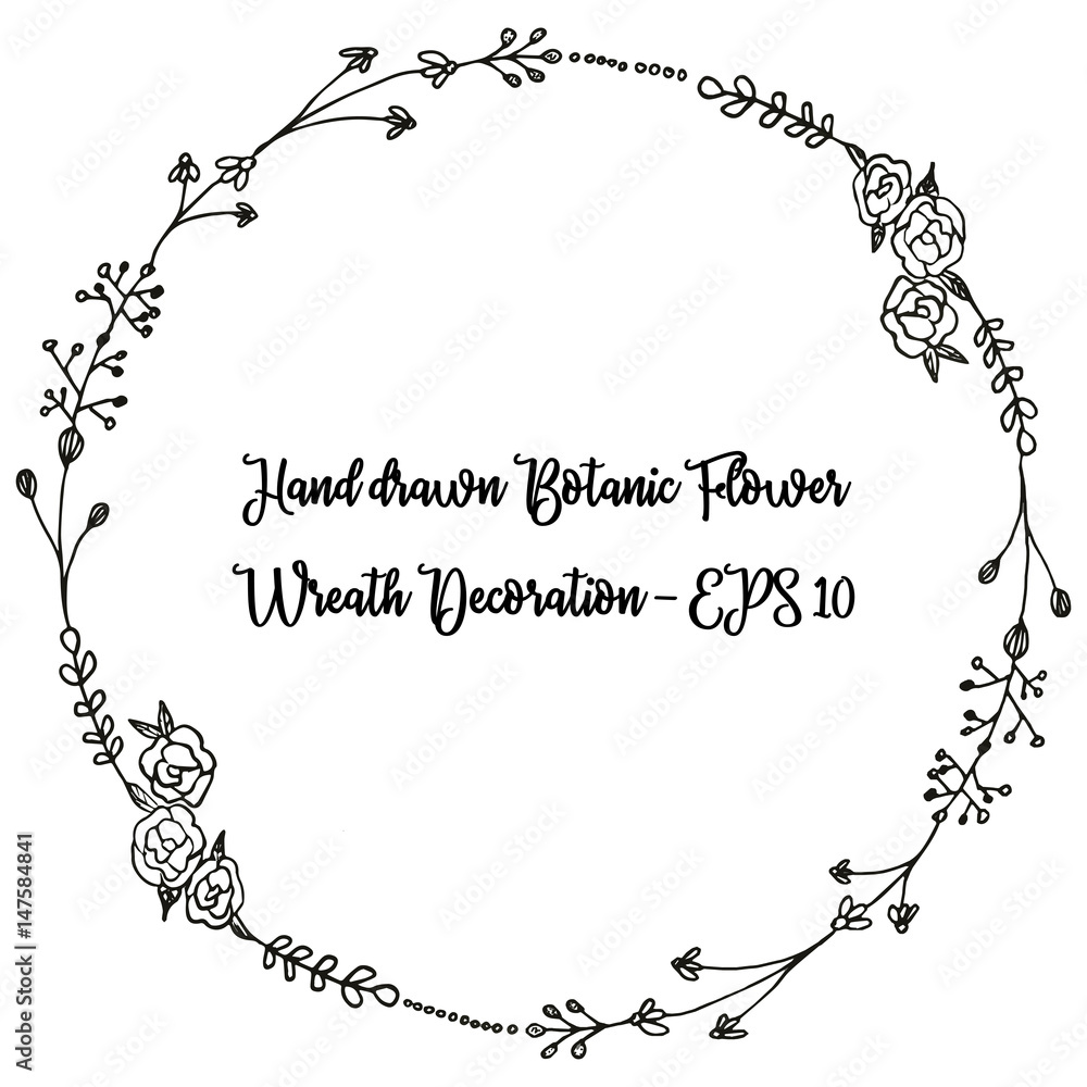 Floral black and white hand drawn wreath vector illustration Stock