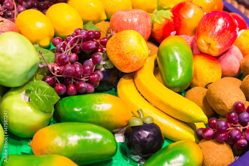 Fototapeta Naklejka Na Ścianę i Meble -  Colorful fruits copy and vegetables background.