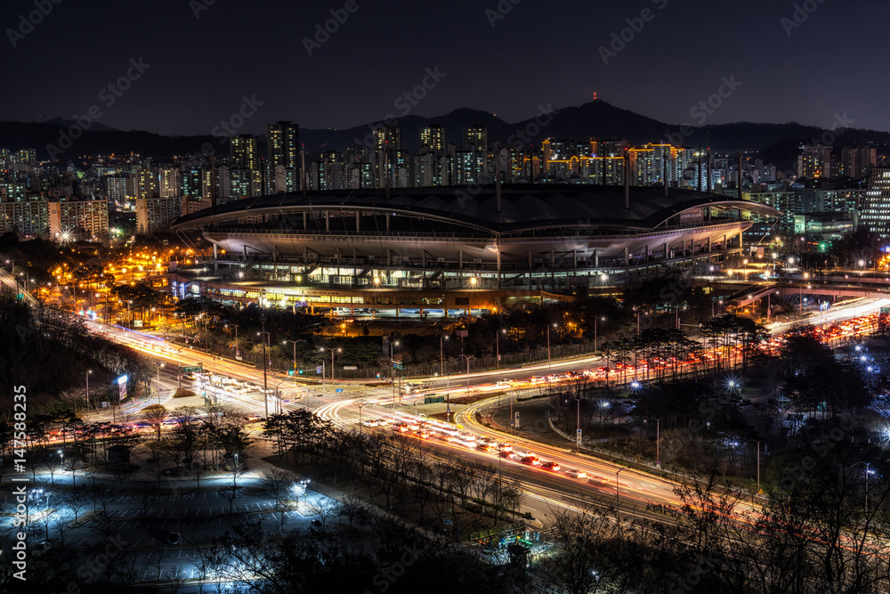 world cup stadium in seoul taken at night