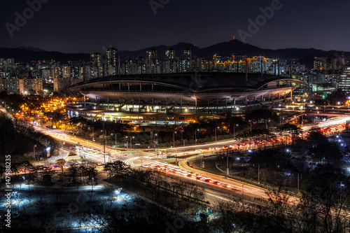 world cup stadium in seoul taken at night photo