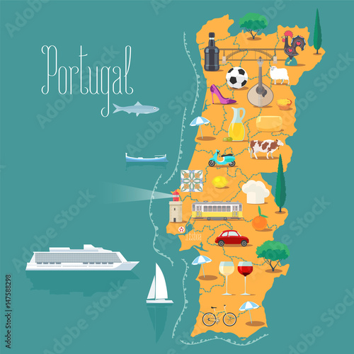 Canvas Print Map of Portugal vector illustration, design
