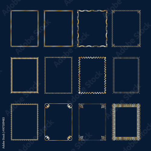 Set of Luxury golden frames and borders set. Set golden frames template elegant ornament lines.for Restaurant, Royalty, Boutique, Hotel, Heraldic, Jewelry, Fashion and other vector illustration