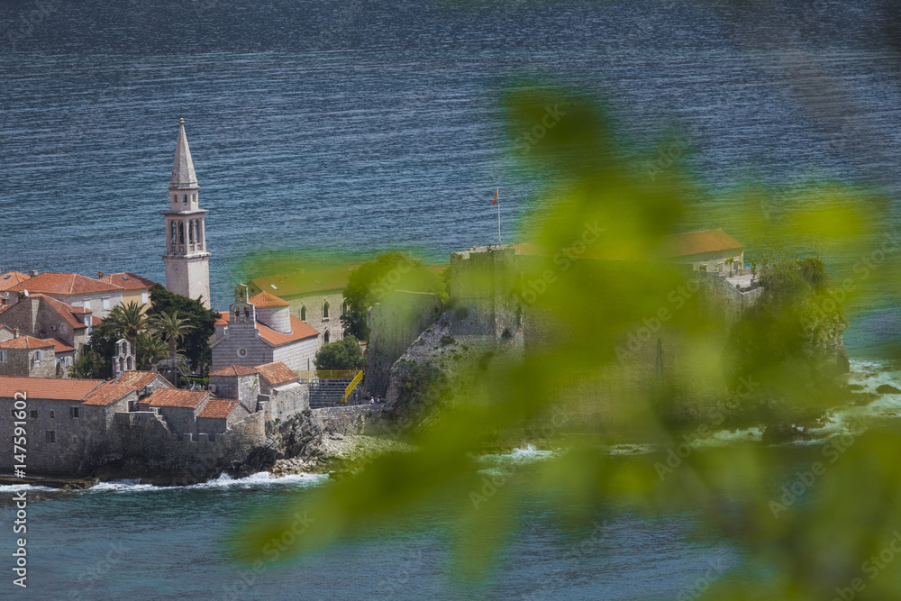 Naklejka premium Sew view to the Old Town od Budva in Montenegro