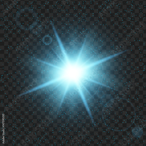 blue shine stars with glitters, Effect graphic light. Transparent design elements background.