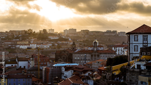 Golden rays of Light over the City Porto, Portugal