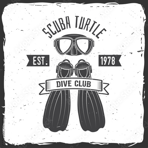 Scuba turtle dive club. Vector illustration.