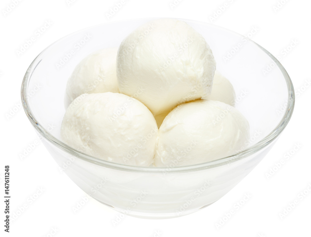Mozzarella In a glass plate isolated on white