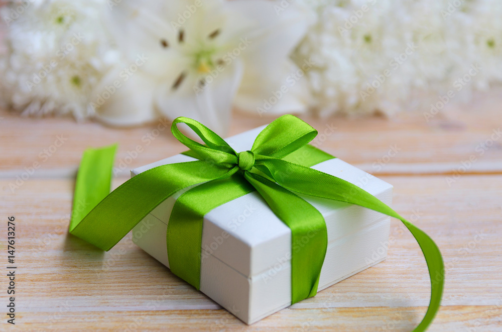 White Gift Box with Green Ribbon and Bow Graphic by Aradevi · Creative  Fabrica