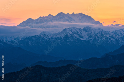 Monte Rosa mountain (Italian Alps) seen from Valsesia at sunset photo