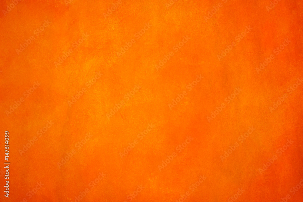 Vibrant, monochromatic, orange and yellow background. Saturated, warm colored acrylics on paper. Close up photo of hand painted abstract painting. - obrazy, fototapety, plakaty 