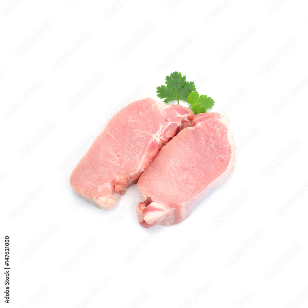 Crude meat on a white backgrounds Cutting pork isolate on white background