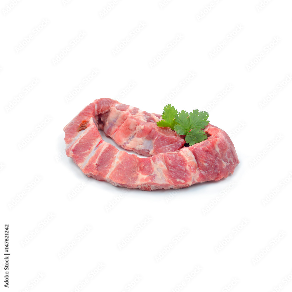 Fresh raw meat with bone isolate on white background