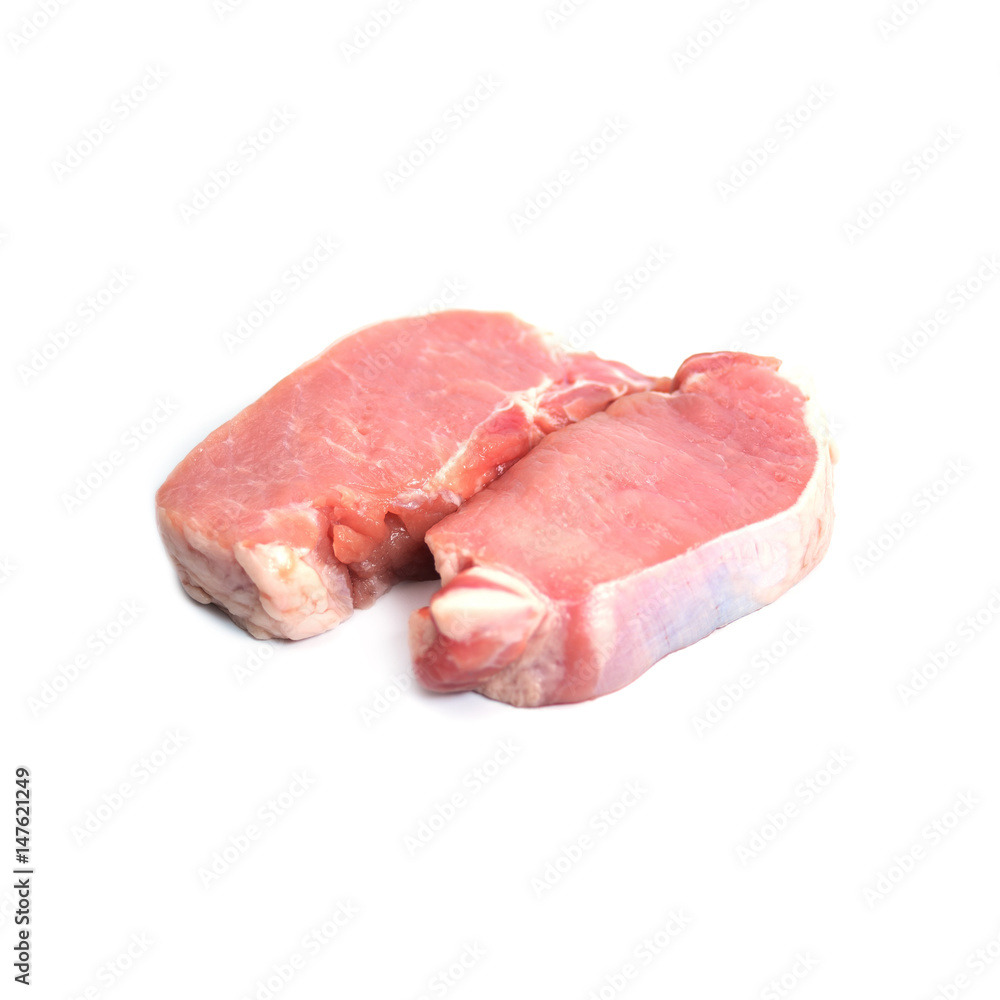 Crude meat on a white backgrounds Cutting pork isolate on white background