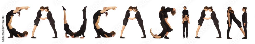 Black dressed people forming word CAUCASIAN Black dressed people forming word CAUCASIAN