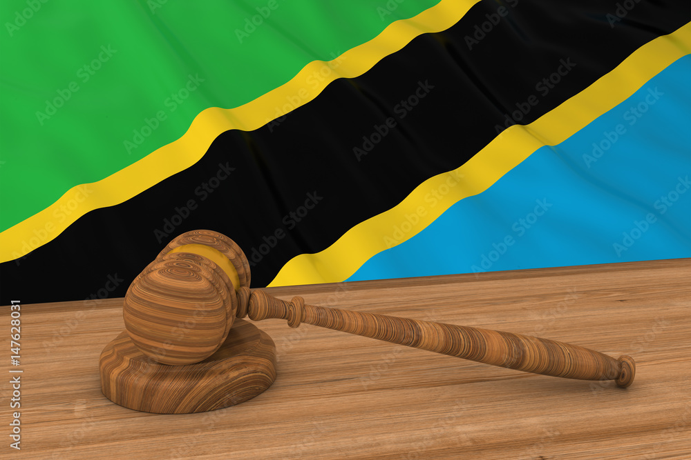 Tanzanian Law Concept - Flag of Tanzania Behind Judge's Gavel 3D Illustration