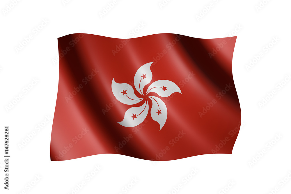 Flag of Hong Kong isolated on white, 3d illustration Flag of Hong Kong isolated on white, 3d illustration