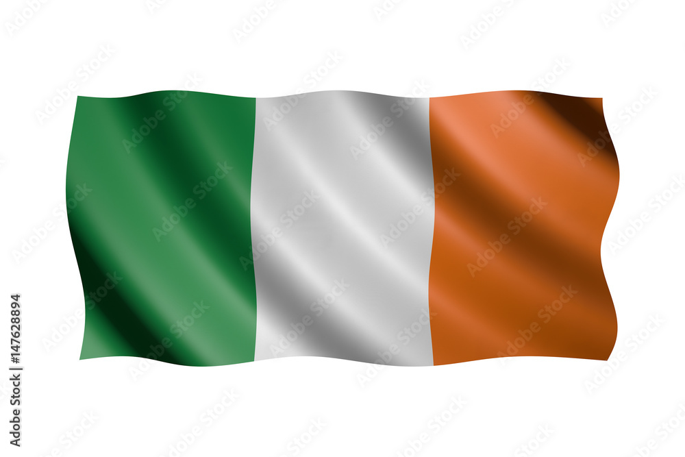 Flag of Ireland isolated on white, 3d illustration