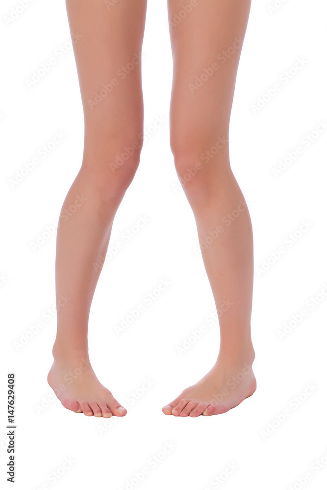 Woman fit legs on white background