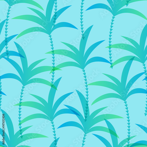 Seamless pattern of palm trees on blue background