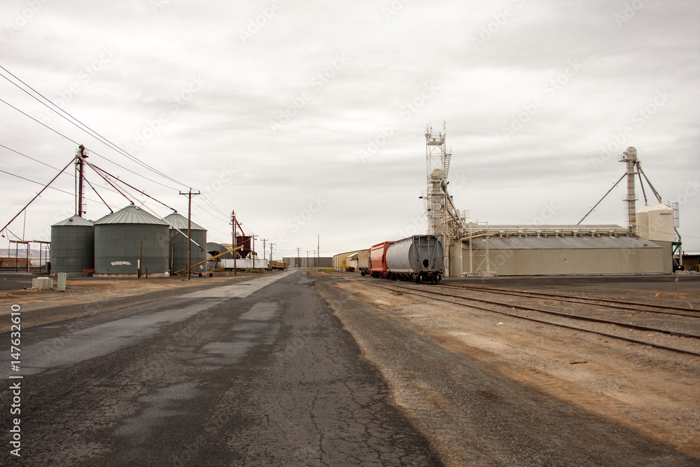Railroad and grain silos