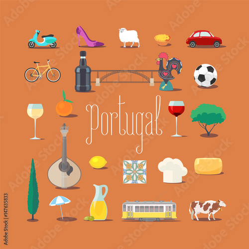 Set of icons with Portuguese landmarks in vector