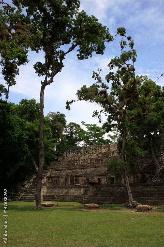 Pyramids Maya, National park Copan in Honduras, Central America, vacation trip to historical place
