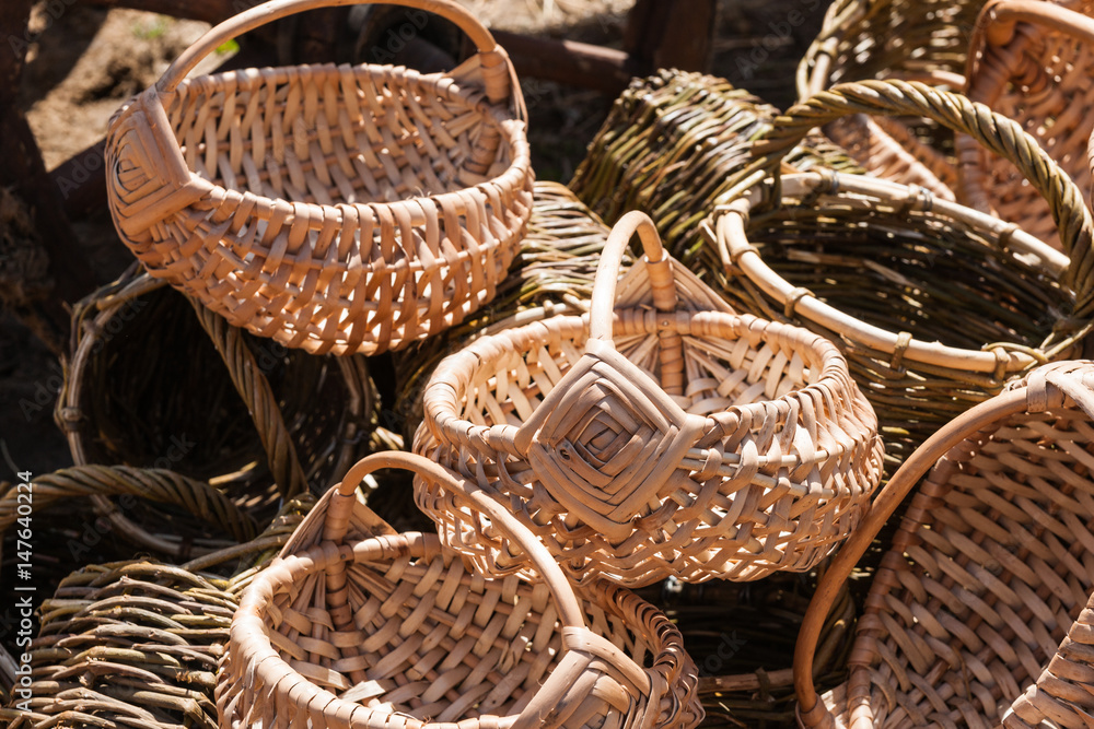 Wicker buskets on display for sale