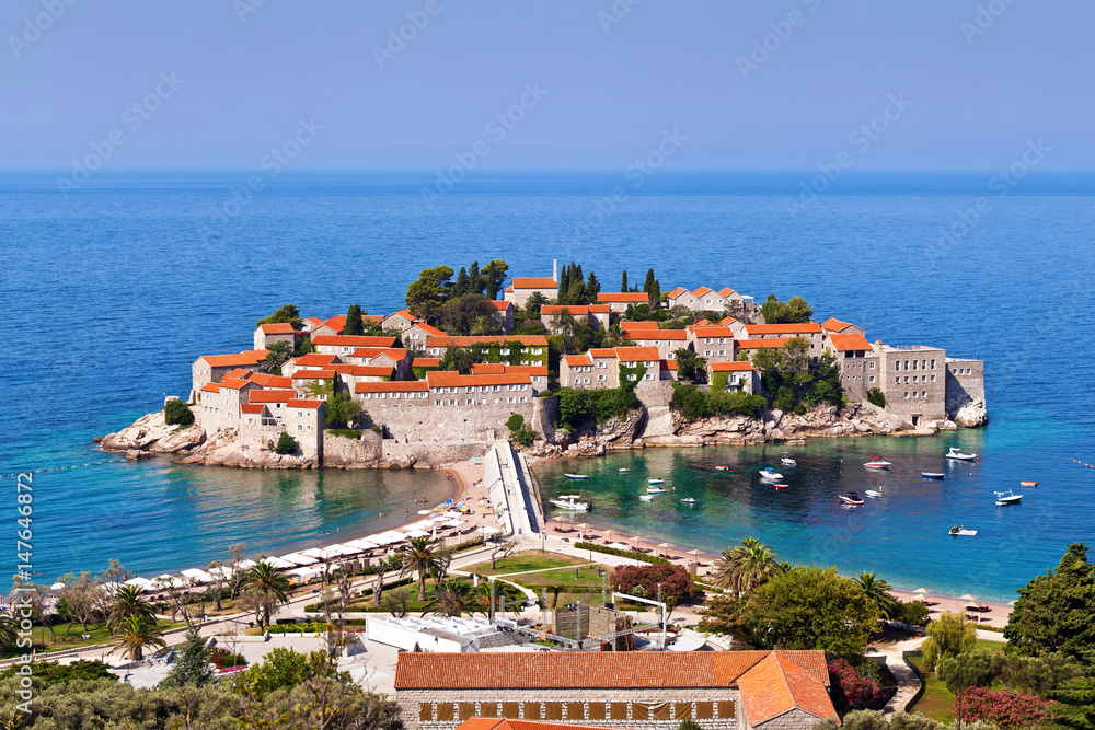 Sveti Stefan or Saint Stefan hotel resort on the Adriatic coast of Montenegro