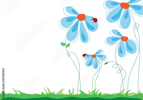 Spring, summer, nature scene: love story - ladybug climbing on a flower.