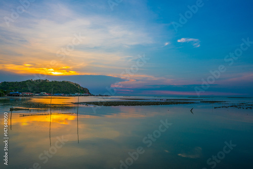 sunset sea view oyster farm