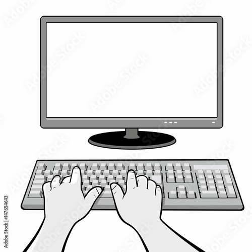 Hand using desktop computer