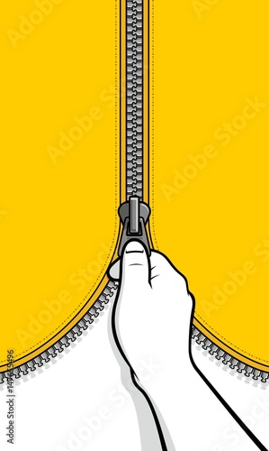 Man hand unzip zipper