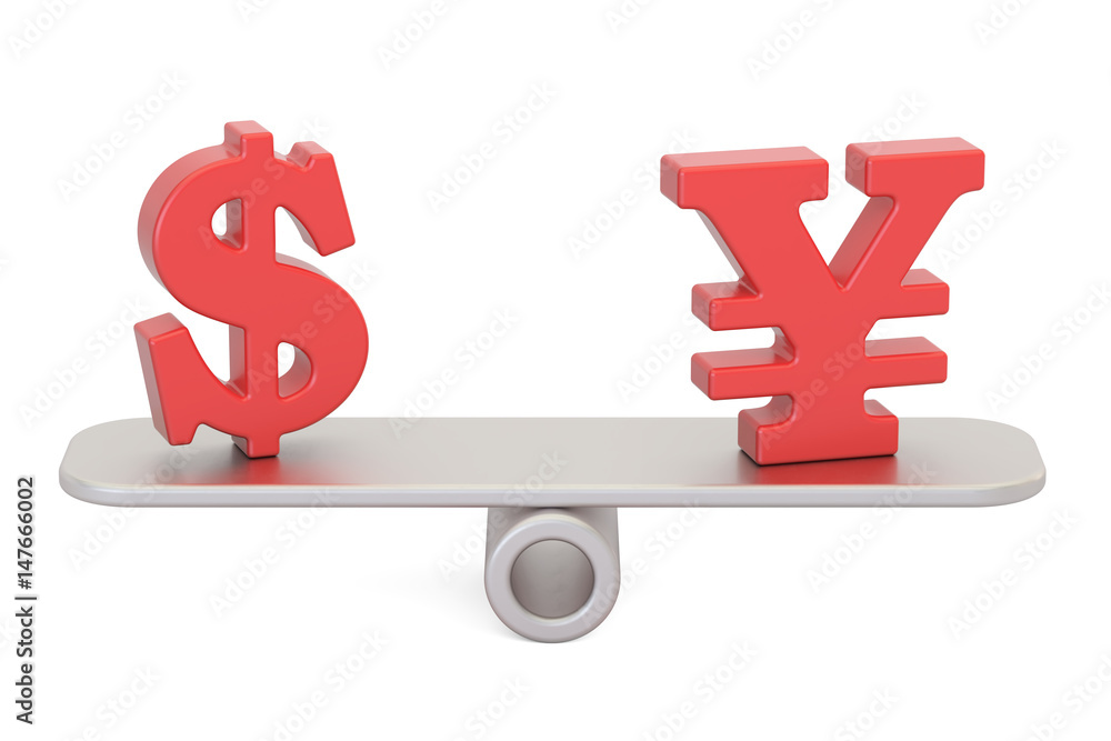 Obraz premium Dollar or Yen, balance concept. 3D rendering