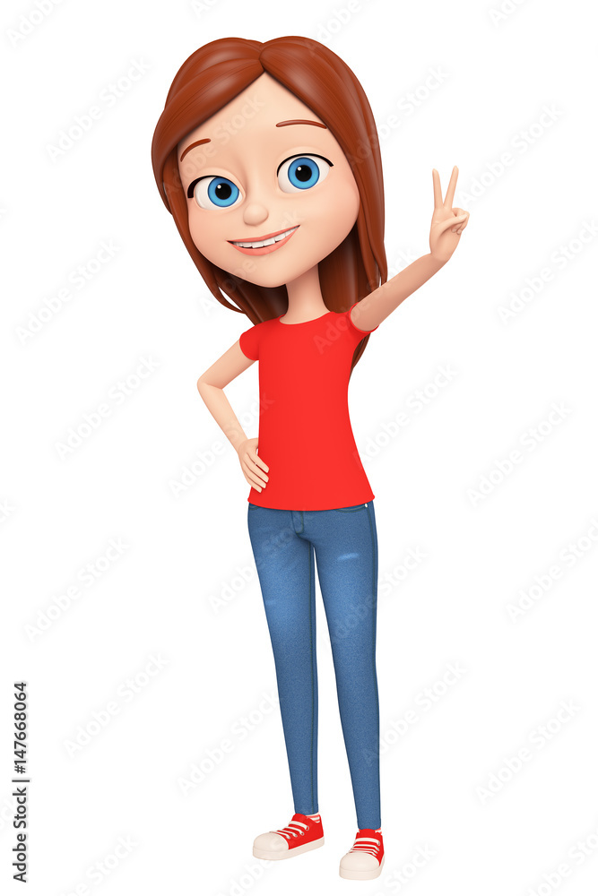 3d render illustration. Girl showing the peace of the world. 3d render illustration. Girl showing the peace of the world.