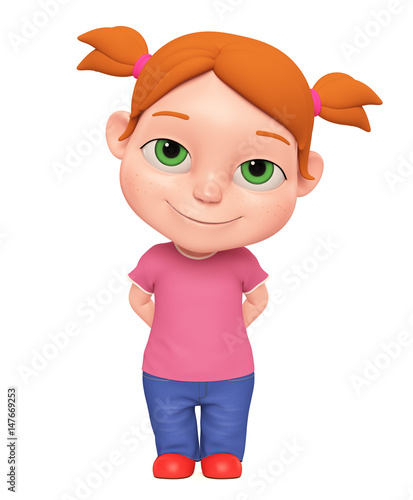 3D rendered Illustration. Little modest girl on a white background.