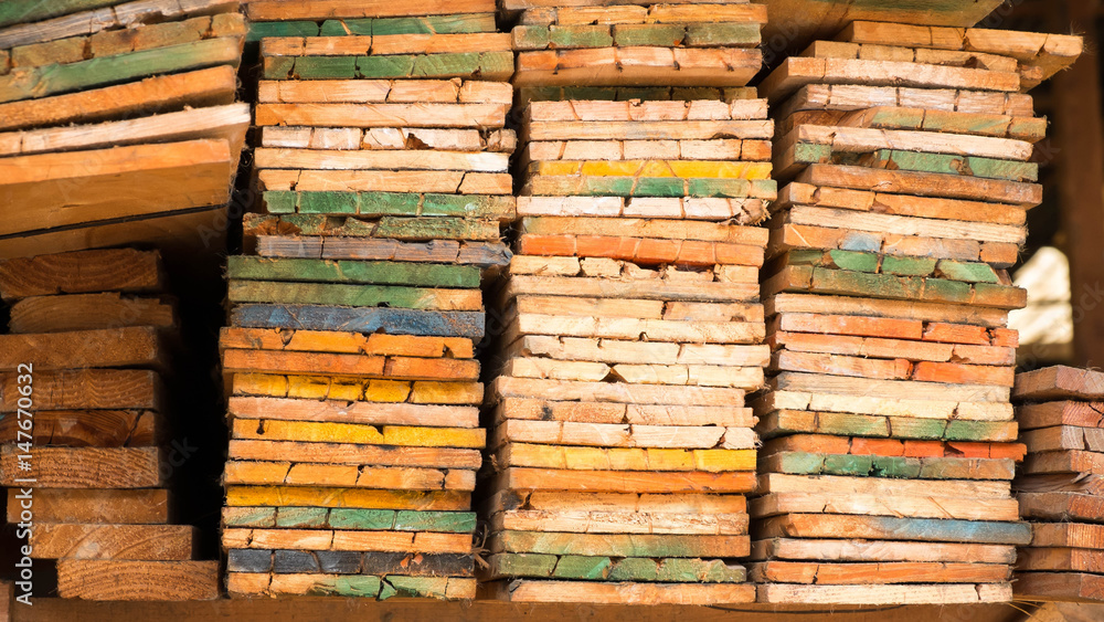 Colorful wooden stacked, Wooden pallets Colorful wooden stacked, Wooden pallets