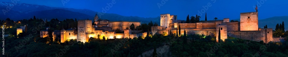 Panorama of Alhambra after dark