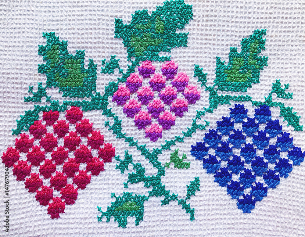 Natural homespun canvas with ukrainian ethnic ornaments Natural homespun canvas with ukrainian ethnic ornaments